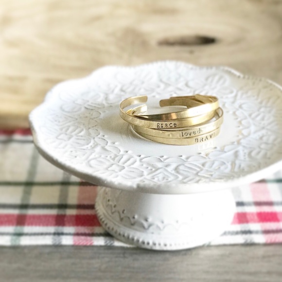 Gold Brass Stamped Cuff Bracelet (J2) - Picture 4 of 8